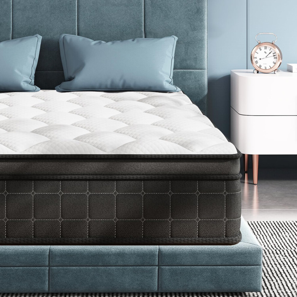 Elemuse Firm Mattress Double 10.6 Inch, Memory Foam Pocket Sprung Mattress 4Ft6, Firm Hybrid Mattress Double Bed, Zoned Coil Orthopedic Mattress With