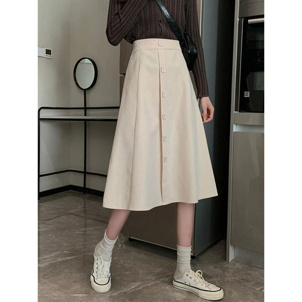 (apricot, L) "2024 High Waist A-line Umbrella Skirt: Mid-length, Slim Fit For Spring & Autumn