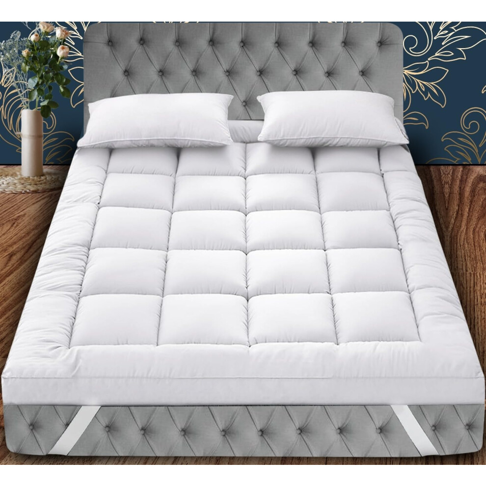 Loomerig Premium 4-Inch/10Cm Microfiber Mattress Topper Double Bed ? Soft And Fluffy Mattress Topper With Box Stitching For Enhanced Comfort (Double