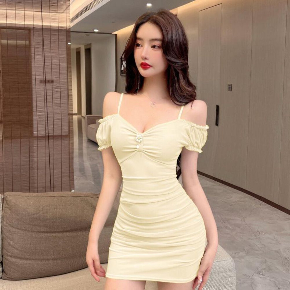 (apricot, Medium) Low-cut Mesh Sling Bodycon Dress For Women