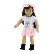 Emily Rose 18 Inch Poppenkleding Rok Outfit, Inclusief Hoed, T-Shirt en Zwarte Boots