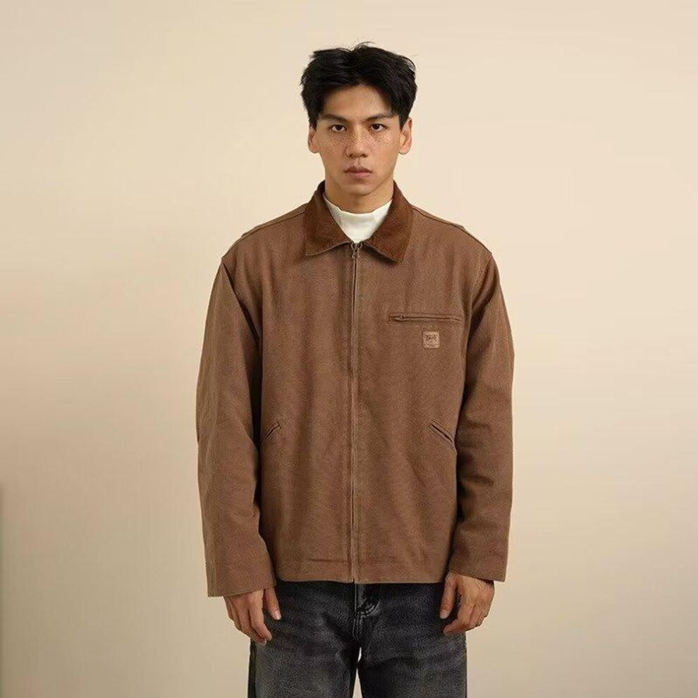 (brown, Medium) "2023 Retro American Lapel Workwear Jacket - Trendy Pure Cotton For Spring & Autumn