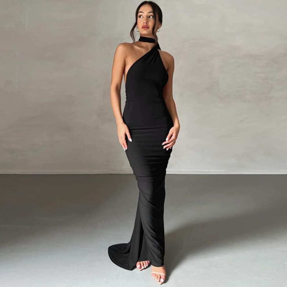 (black, S) "2024 Summer European & American Style Backless Pleated Slim Sleeveless Dress For Women