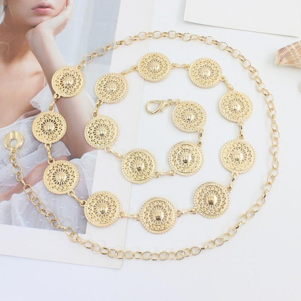 (gold) Women's Spring & Summer Adjustable Metal Waist Chain for Dress & Sweater Decor, European & American Fashion Series.