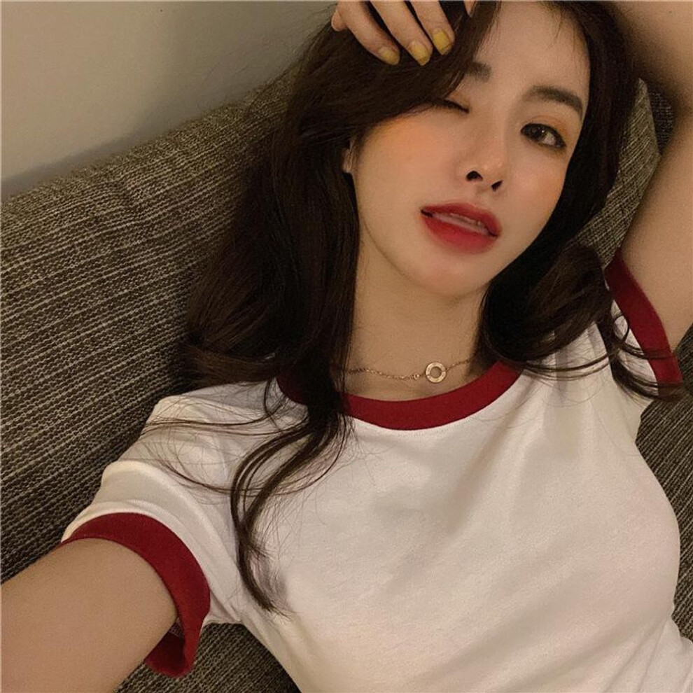 (white, One Size) "2025 Summer Women's Slim Solid Color Short Sleeve Korean T-shirt