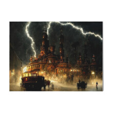 (Steampunk City During Lightening Storm=5850) Canvas Print DIY Framed Kit Wall Art for Living Room Bedroom Retro Farmhouse Decor 16x20 inch