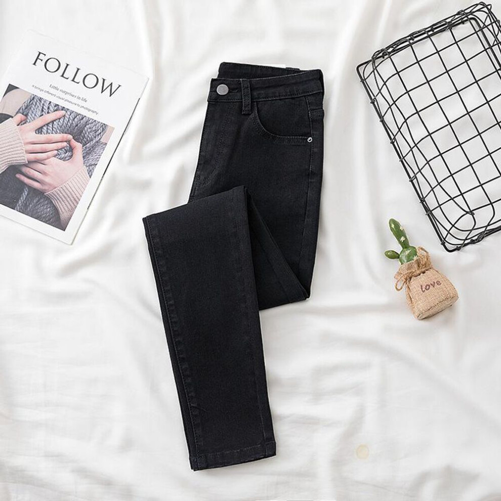 (black, 32) "Women's High Waist Slim-Fit Jeans: New Spring, Summer, and Autumn Styles, High-Elastic 9-Point Pencil Pants
