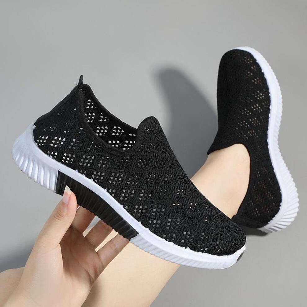 (black, 36) Women's Breathable Slip-On Mesh Shoes - Summer Soft-Soled, Flat Casuals