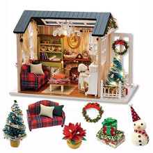 Kisoy romantisk og sød dukkehus miniature diy hus kit kreativt værelse perfekt DIY gave til venner elskere og familier (solrig ferie tid)