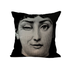 (01) Linen Vintage Piero Fornasetti Face Throw Pillow Case Waist Cushion Cover New