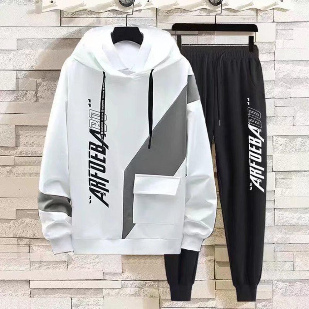 (white, XL) Men's Trendy Casual Hooded Jacket & Pants Set - Stylish Spring/Summer Sportswear for Teens