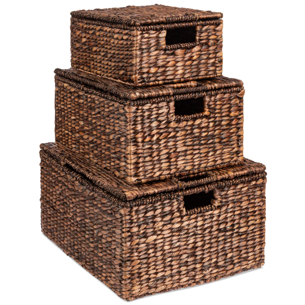 Best Choice Products Set Of 3 Large Multipurpose Hyacinth Storage Baskets, Handwoven Rectangular Organizer Totes for Bedroom, Living Room w/Insert Ha