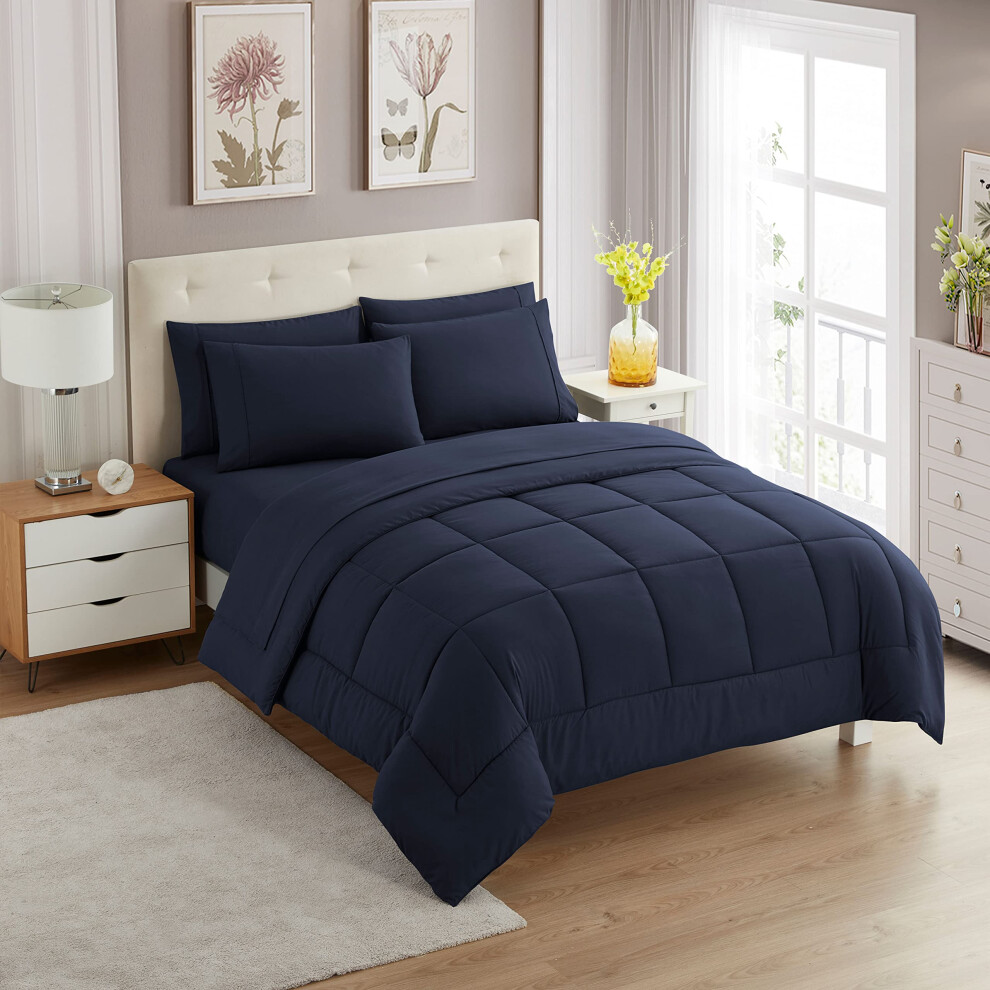 Ensemble de couette 5 pi   ces Sweet Home Collection, couleur unie, toutes saisons, couverture douce en duvet et draps luxueux en microfibre, bleu