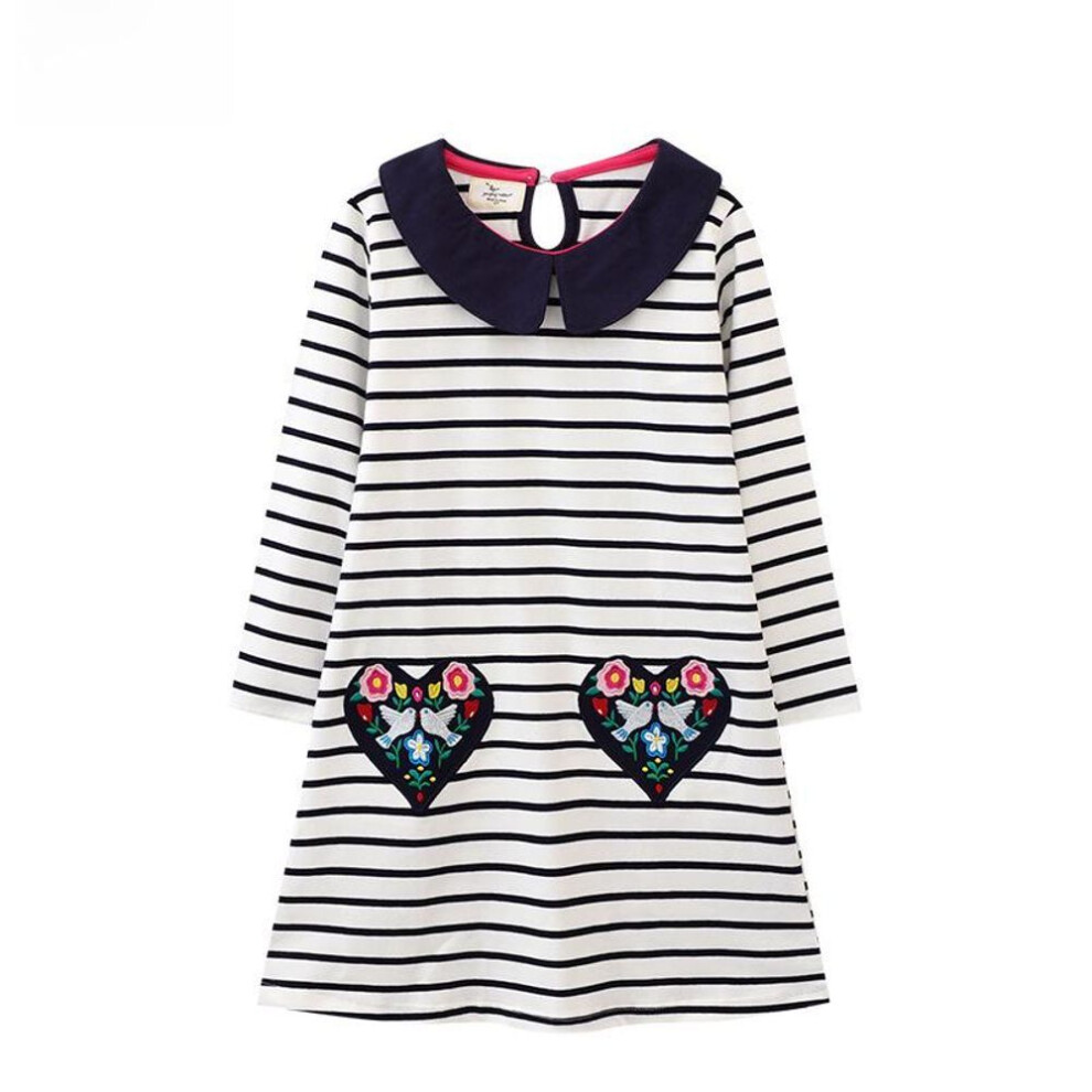 (3T (Height 85-90cm)) New Summer Striped Love Knit Dress for Girls - European and American Style