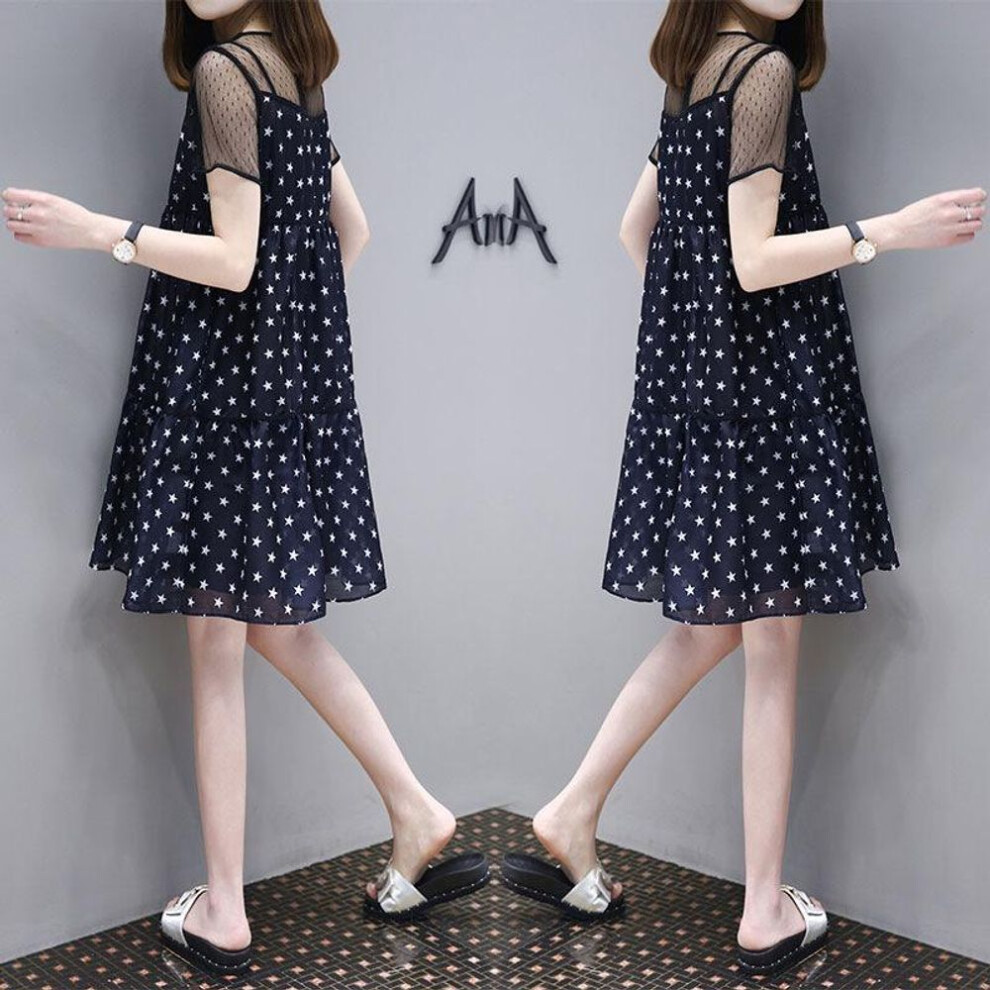 (navy blue, M) "2023 European Style Maternity Chiffon A-line Dress: Loose Fit, Baby Doll Skirt For Summer