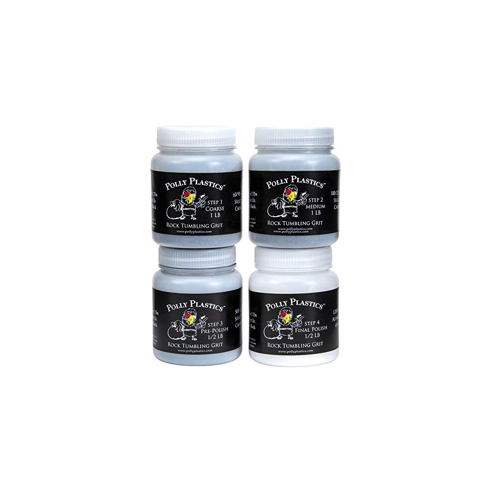 Polly Plastics Rock Tumbler Grit and Polish Refill Media Kit  4-Steps Supplies for Tumbling and Polishing Stones and Gems  Professionals Adults and K