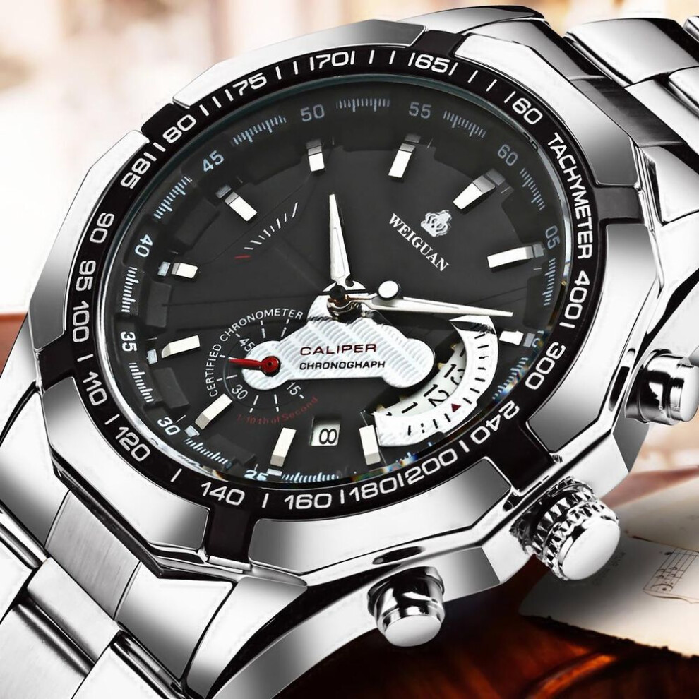 (black) "men's Automatic Skeleton Watch: Luminous, Waterproof, Stainless Steel With Calendar