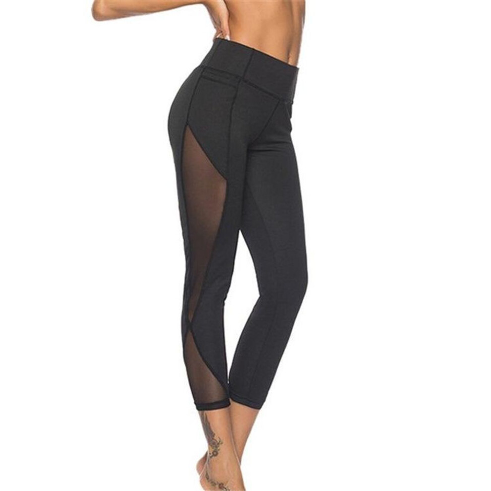 (black, Extra Large) "women's Mesh Lace Edge Yoga Leggings - Style Xy606