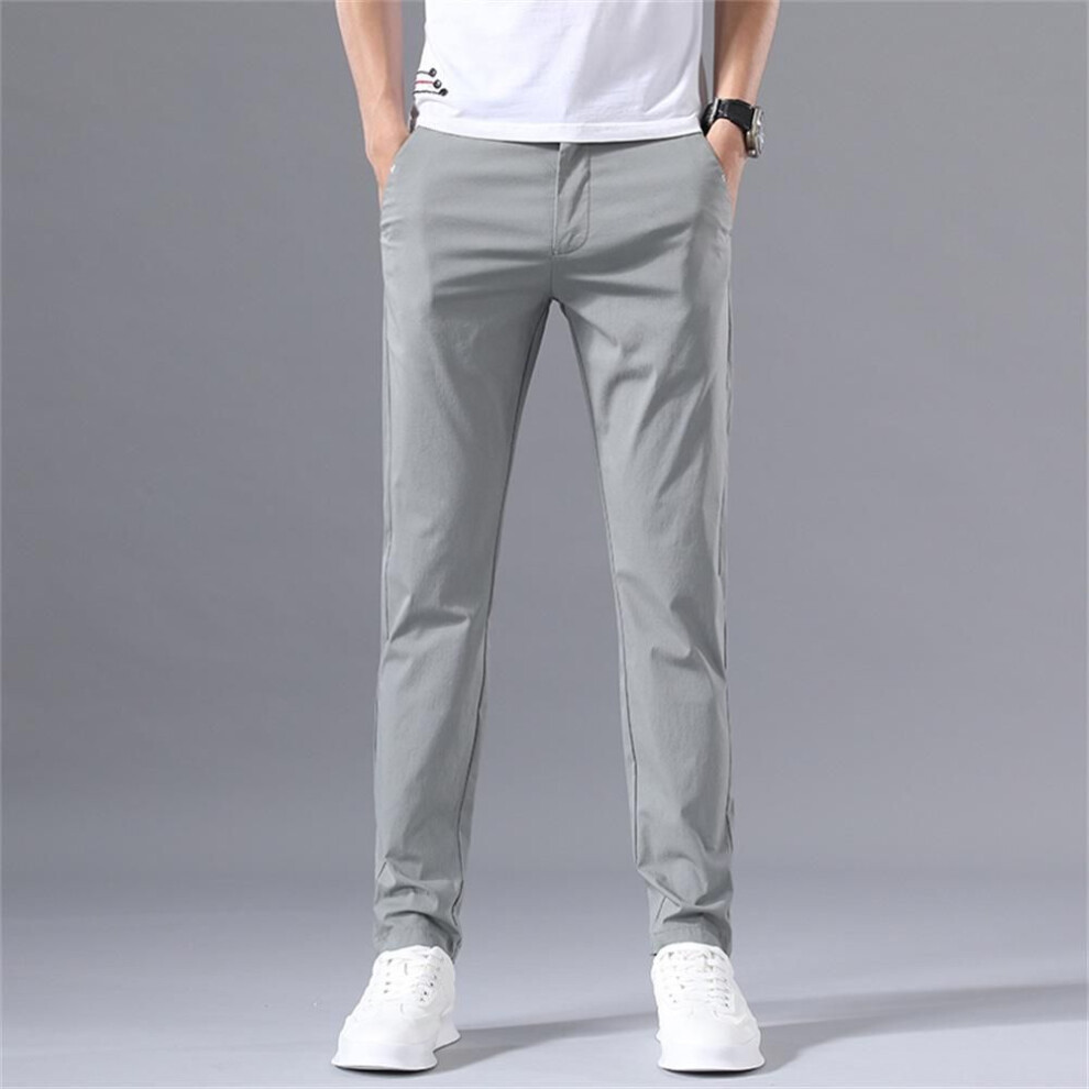 (light gray, 28 (85-105 lbs)) Men's Summer Ice Silk Quick-dry Elastic Trousers - Lightweight, Sun-protective, Wear-resistant Work Pants