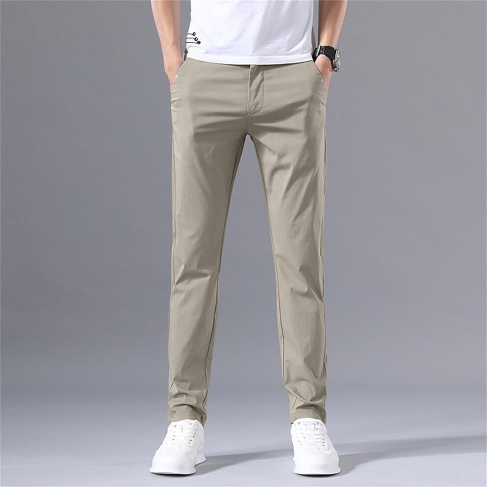 (khaki, 29 (105-115 lbs)) Men's Summer Ice Silk Quick-dry Elastic Trousers - Lightweight, Sun-protective, Wear-resistant Work Pants