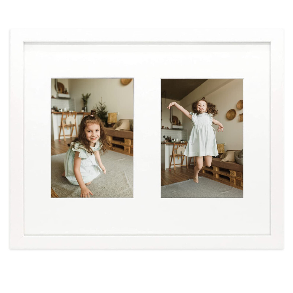 Golden State Art 11X14 Witte Houten Lijst Met Witte Passe-Partout - Geschikt Voor Twee 5X7 Foto's - Gehard Glazen Zaagtandhangers Draaibare Lipjes - W-image