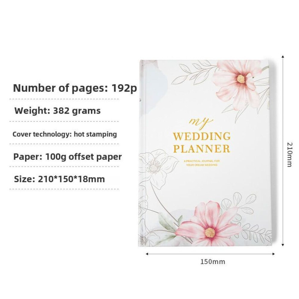 (pink,floral, 210*150 (cover size)) A5 Wedding Planning Notebook With Natural Pages And Hardcover