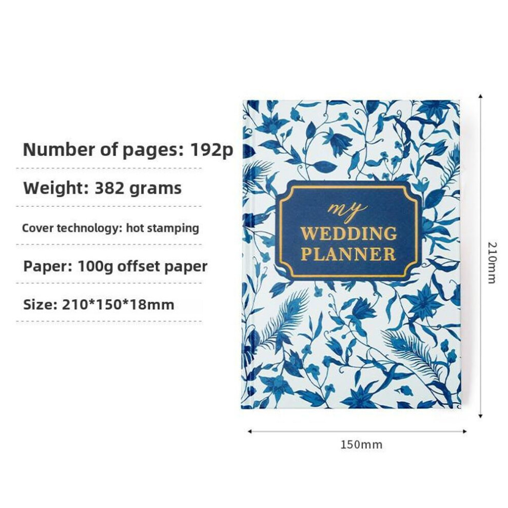(blue,floral, 210*150 (cover size)) A5 Wedding Planning Notebook With Natural Pages And Hardcover