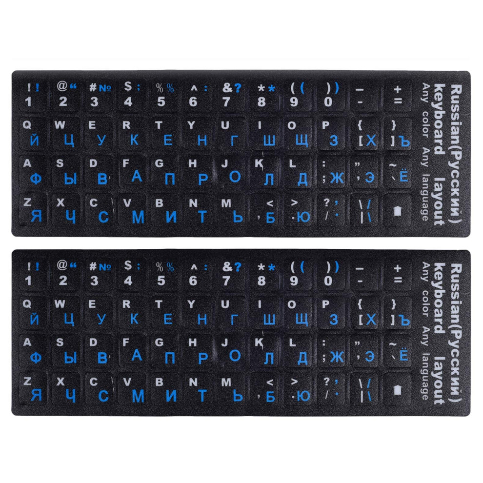 2Pcs Russian Keyboard Stickers Russian-English Keyboard Letters Replacement Sticker Font With Background For Pc Computer Laptop Blue/Black 602191622162