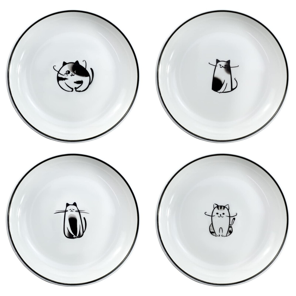 WAIT FLY 5 pouces Motif dr   le de chien et de chat avec coups de pinceau Plats d'assaisonnement en c   ramique / Porte-sachets de th    / Soucoupe de