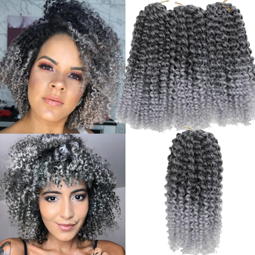 Sharopul Unisex Silver Kinky Curl Short Hair Style 8Inch Afro Kinky Twist Hair 3Little Pcs Gray Color Soft Synthetic Crochet Braiding Hair Extention (1B/Grey