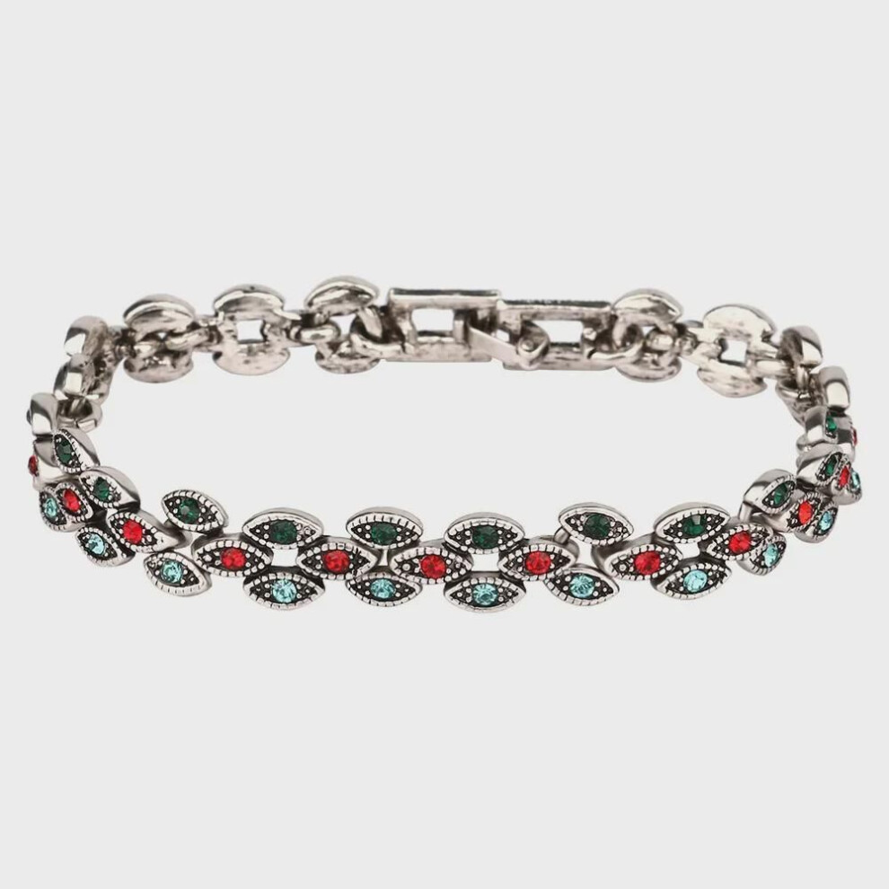 (Antique Silver - Shiny Black) "korean Retro Flower Bracelet: High-end Delicate Jewelry