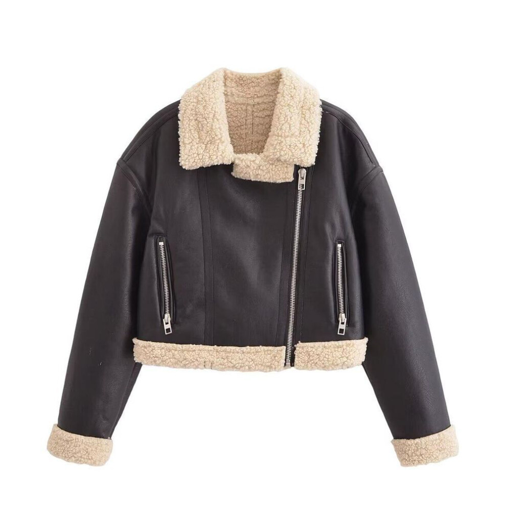 (M) "2024 Fall/Winter Women's Fashion Short Fur Coat with Lapel and Zipper