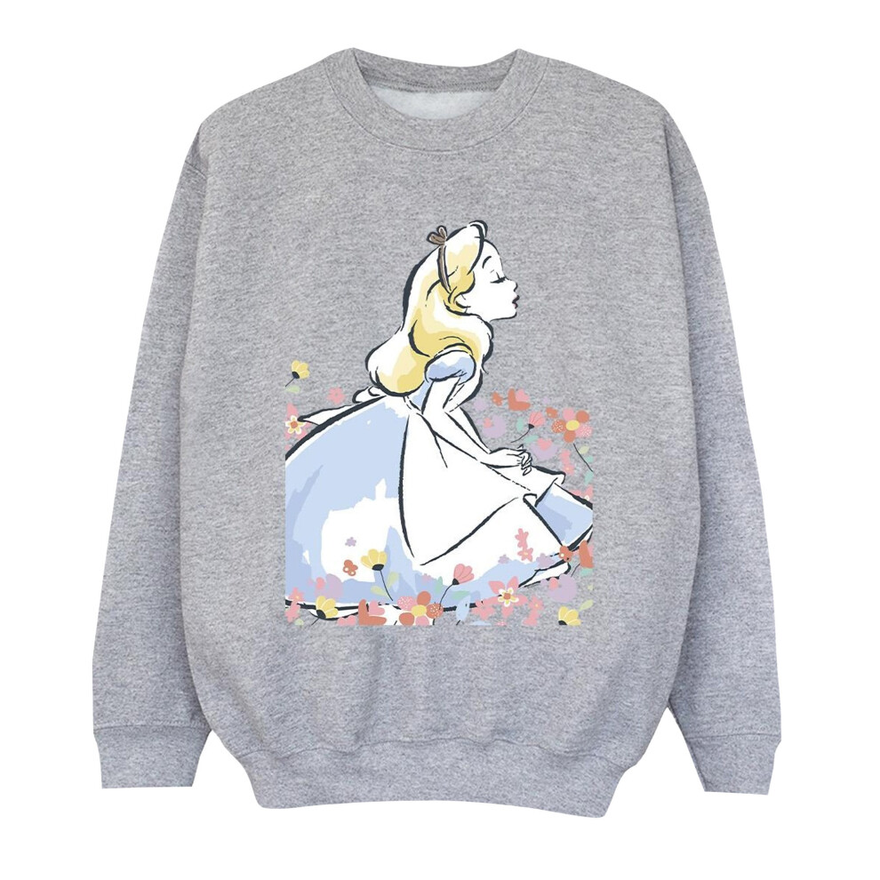 Disney Girls Alice In Wonderland Sketch Flowers Sweatshirt