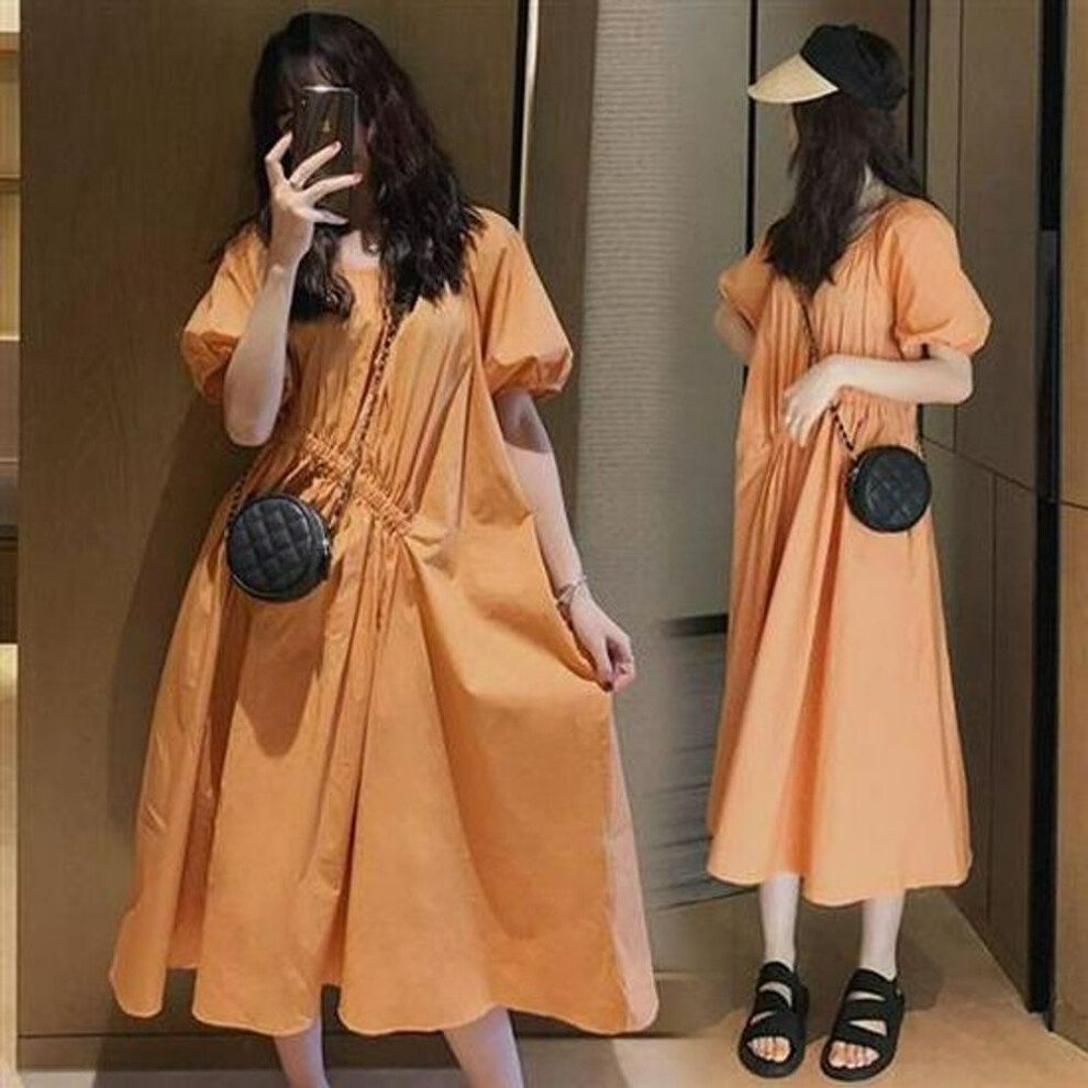 (orange, XX-Large) "2023 Loose-fit Maternity Cotton & Linen Skirt For Spring/summer
