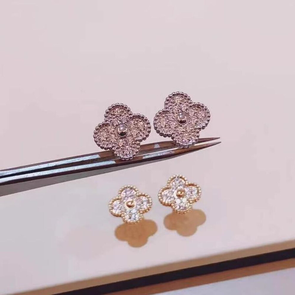 (Clover Earrings (Rose Gold Color)) "s925 Sterling Silver Four-leaf Clover Earrings For Women - New Style, Elegant & Luxurious.