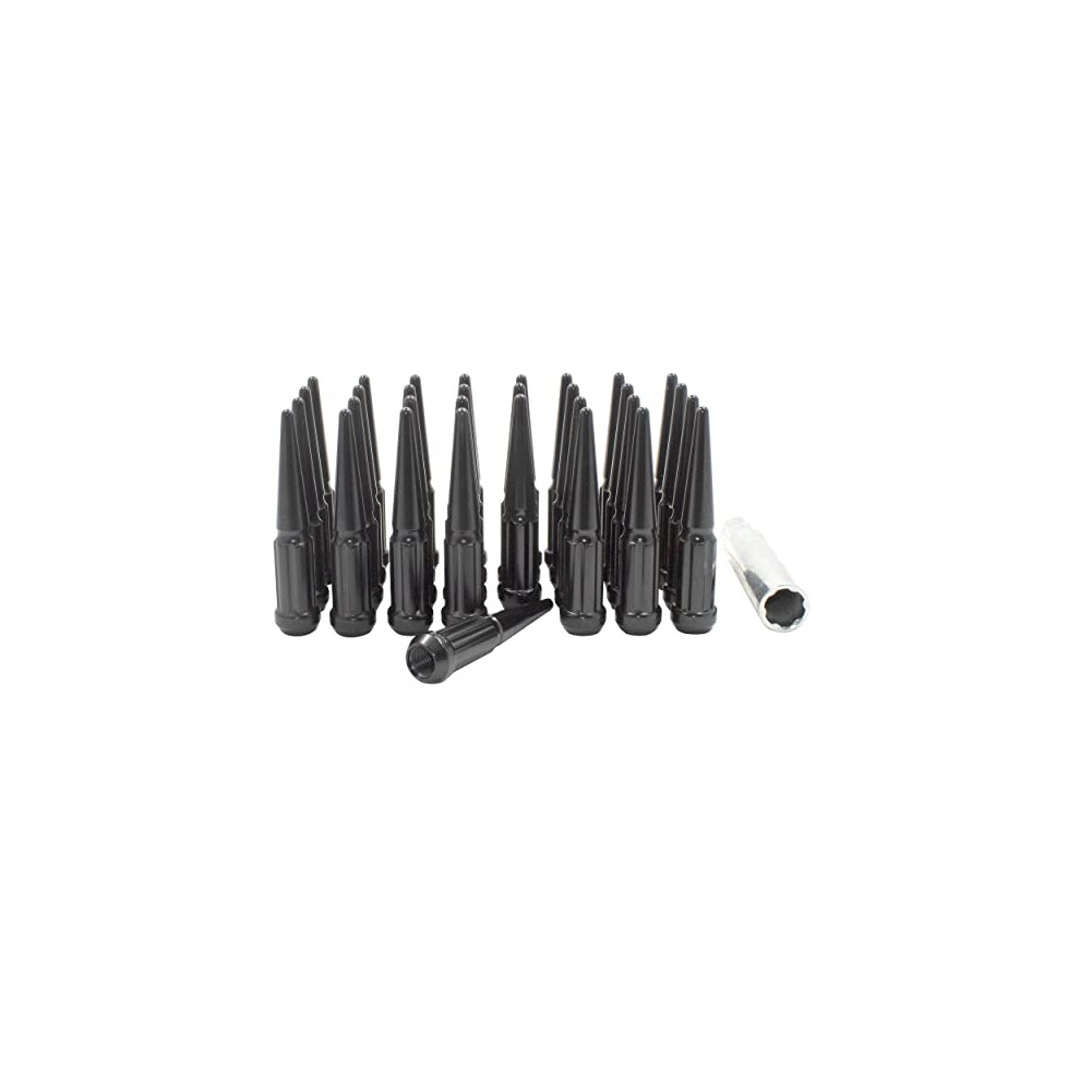 Wheel Accessories Parts 32 Pcs 14x1.50 M14x1.50 Thread Spike Spline 4.4 Long Lug Nuts Black Truck Spline Fits 1999+ Chevy Silverado GMC Sierra 2500 35-image-OPC-PFY6GV5-NEW