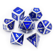 Haxtec Metalltärningsset D&D Silver Marinblå Polyhedral DND Tärningar