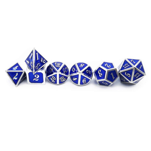 Haxtec Metalltärningsset D&D Silver Marinblå Polyhedral DND Tärningar 2