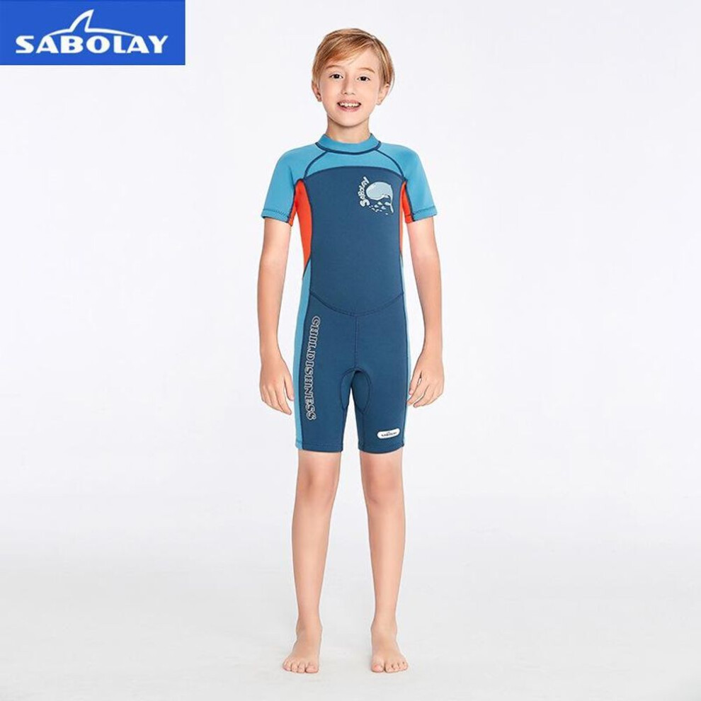 (dark blue, S (100-110cm, 13.5-18.5kg)) "children's Thickened Short-sleeve Swimsuit: Boy's 2mm Sunscreen Diving & Surfing Suit