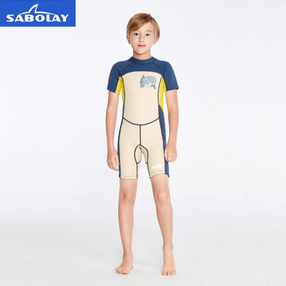 (beige, XXL (135-145cm, 28.5-32kg)) "children's Thickened Short-sleeve Swimsuit: Boy's 2mm Sunscreen Diving & Surfing Suit