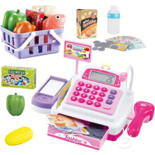 Sotodik kasseapparat foregive Play Supermarket Shop Toys With Calculator Working Scanner Credit Card Play Food Money and More (Color May Random)