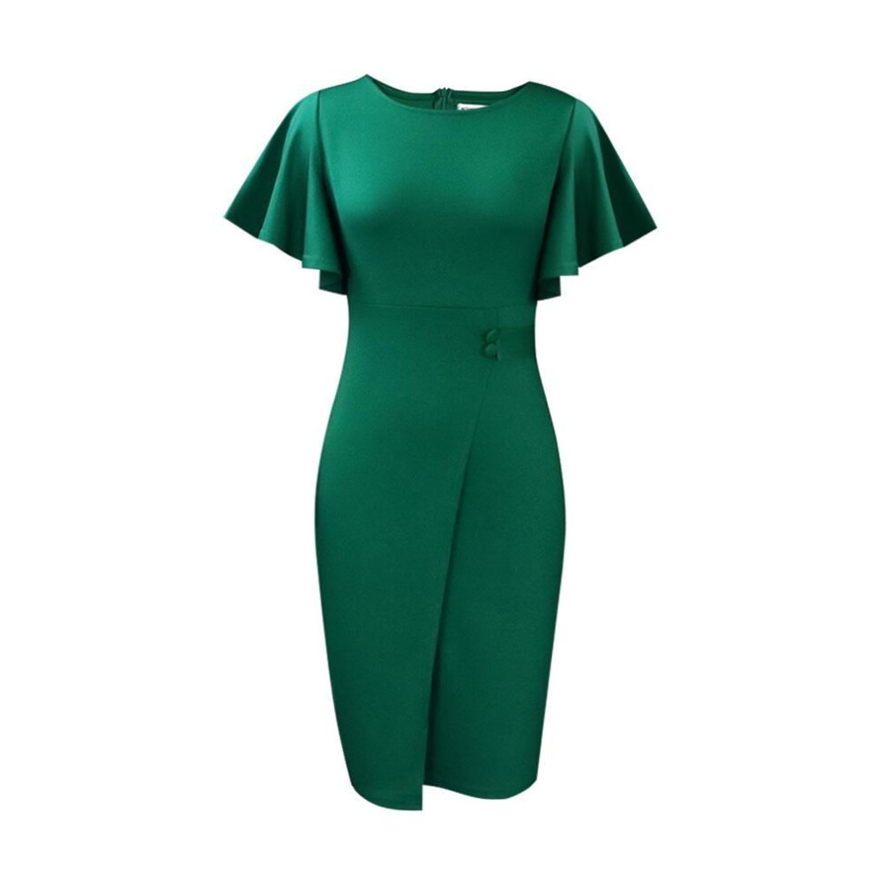 (dark green, Medium) "plus Size Summer Pencil Dress: Elegant Round Neck Short Sleeve For Women