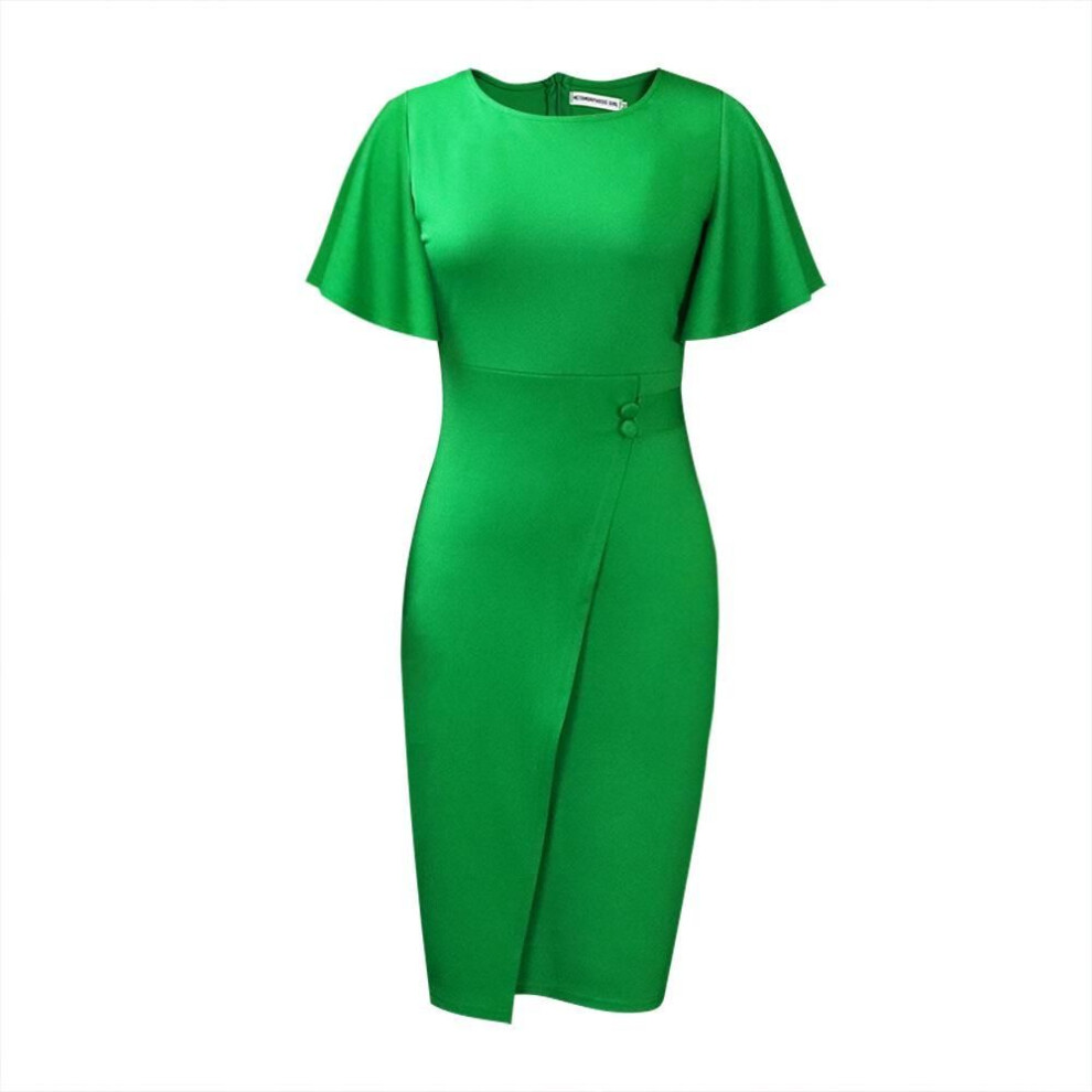 (bright green, Small) "Plus Size Summer Pencil Dress: Elegant Round Neck Short Sleeve for Women