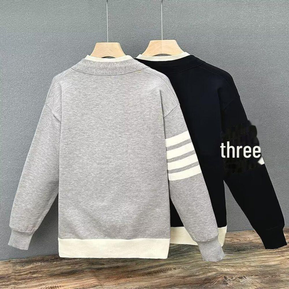 (black, 3XL) Men's British Retro Contrast V-neck Cardigan Sweater Jacket - Autumn/winter Edition