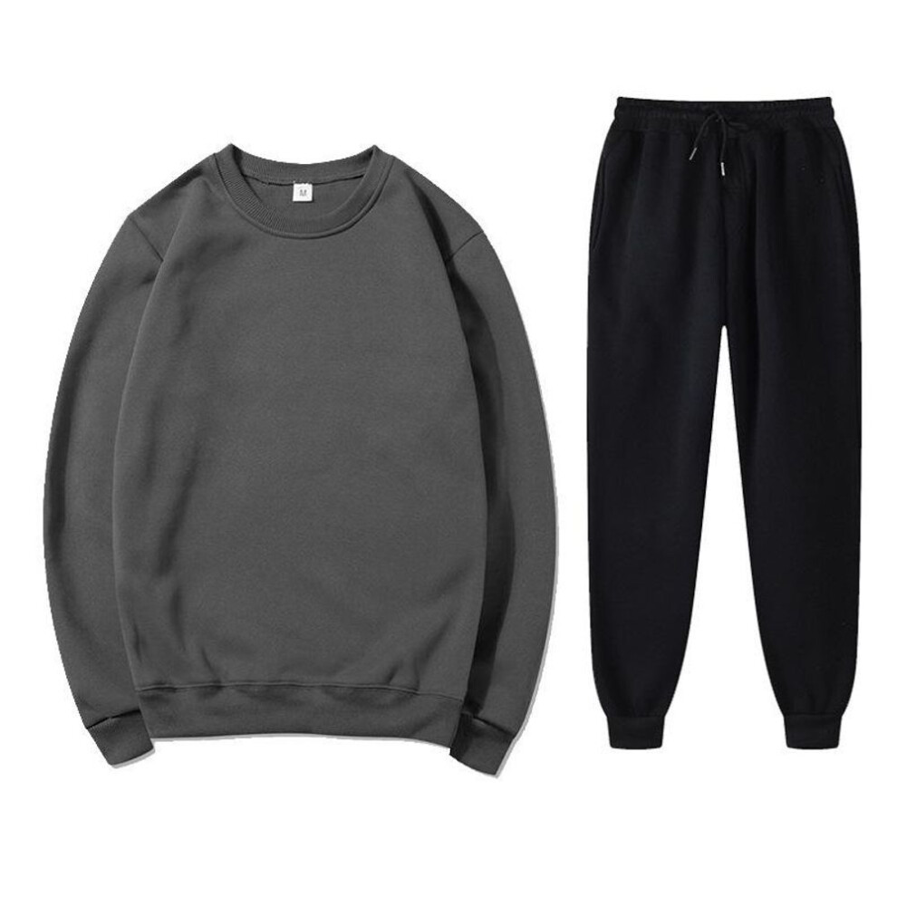(dark gray, S) Unisex Loose-fit Fleece Sweatshirt & Sweatpants Two-piece Set For Autumn/winter