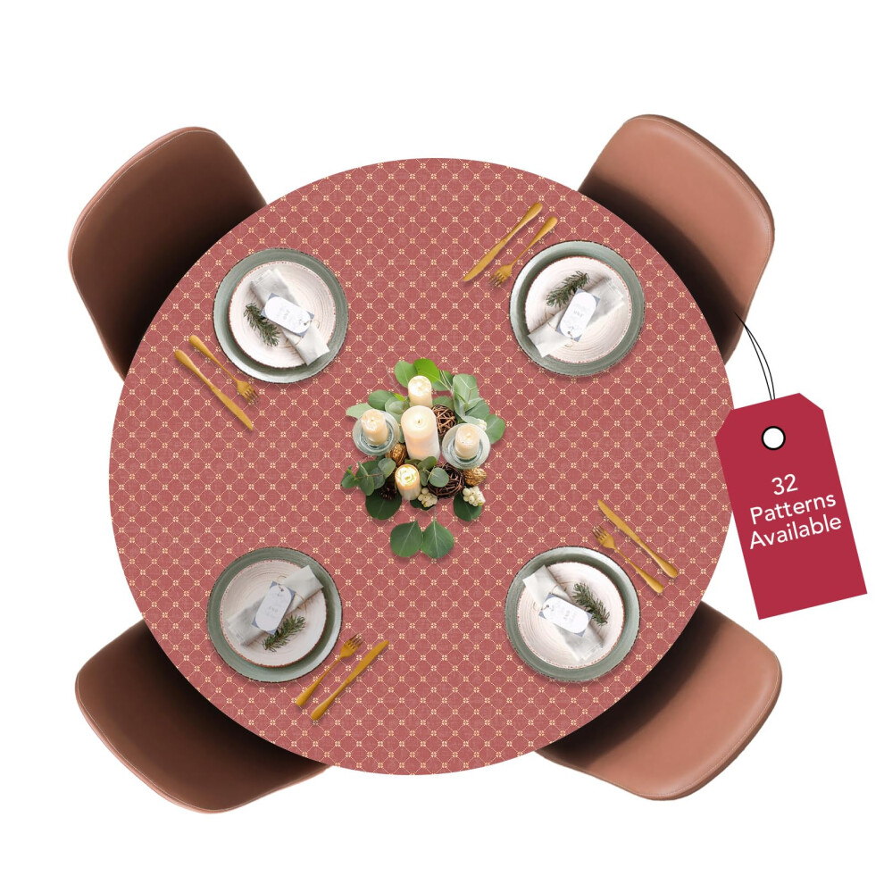 Housse de table de luxe en vinyle avec bords    lastiques et envers en flanelle - Motif losange tendance (rouille) - Grande taille, ronde, oblongue