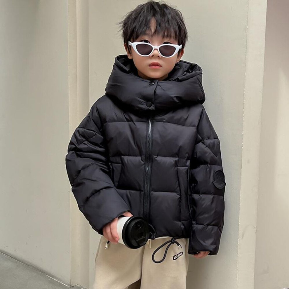 (black, 120 cm) "korean Style Boys' Thickened White Duck Down Jacket - 2023 Fashionable Winter Coat For Kids