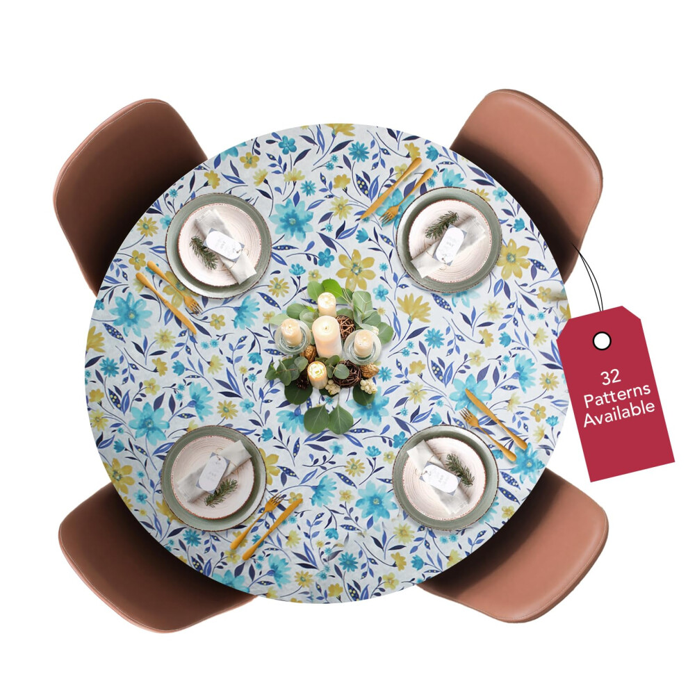 Housse de table de luxe en vinyle avec bords    lastiques et envers en flanelle - Motif floral flottant - Grande housse ronde, oblongue et ovale -