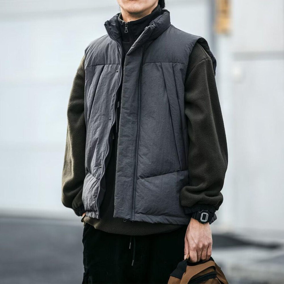 (dark gray, 3XL) Men's Winter Stand Collar Casual Cotton Vest Coat