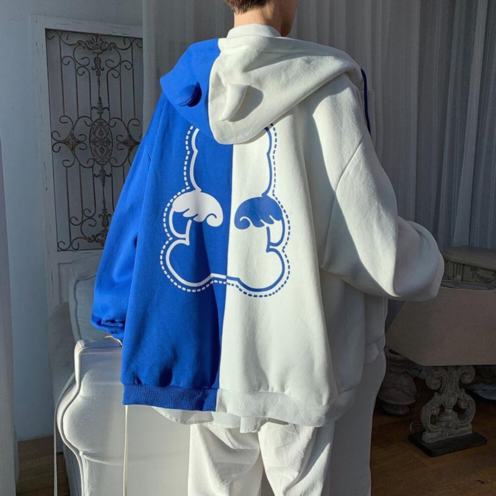 (blue, M) "Fairy Couple Pink & White Contrast Bear Jacket Cardigan - Men's Spring/Autumn Baseball Sweater